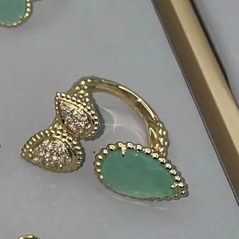 Open Three-Pear Ring — Pavé & Green Stone, Yellow Gold
