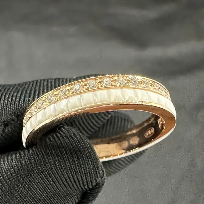 Pavé & White Ceramic Bangle — Rose Gold