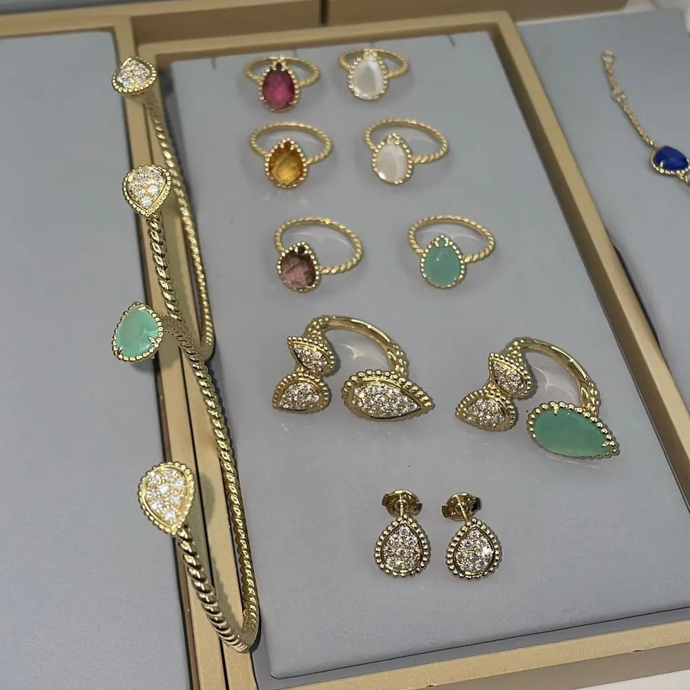 Four-Pear Wrap Bangle — Pavé & Green Stone, Yellow Gold — view 2 of 2