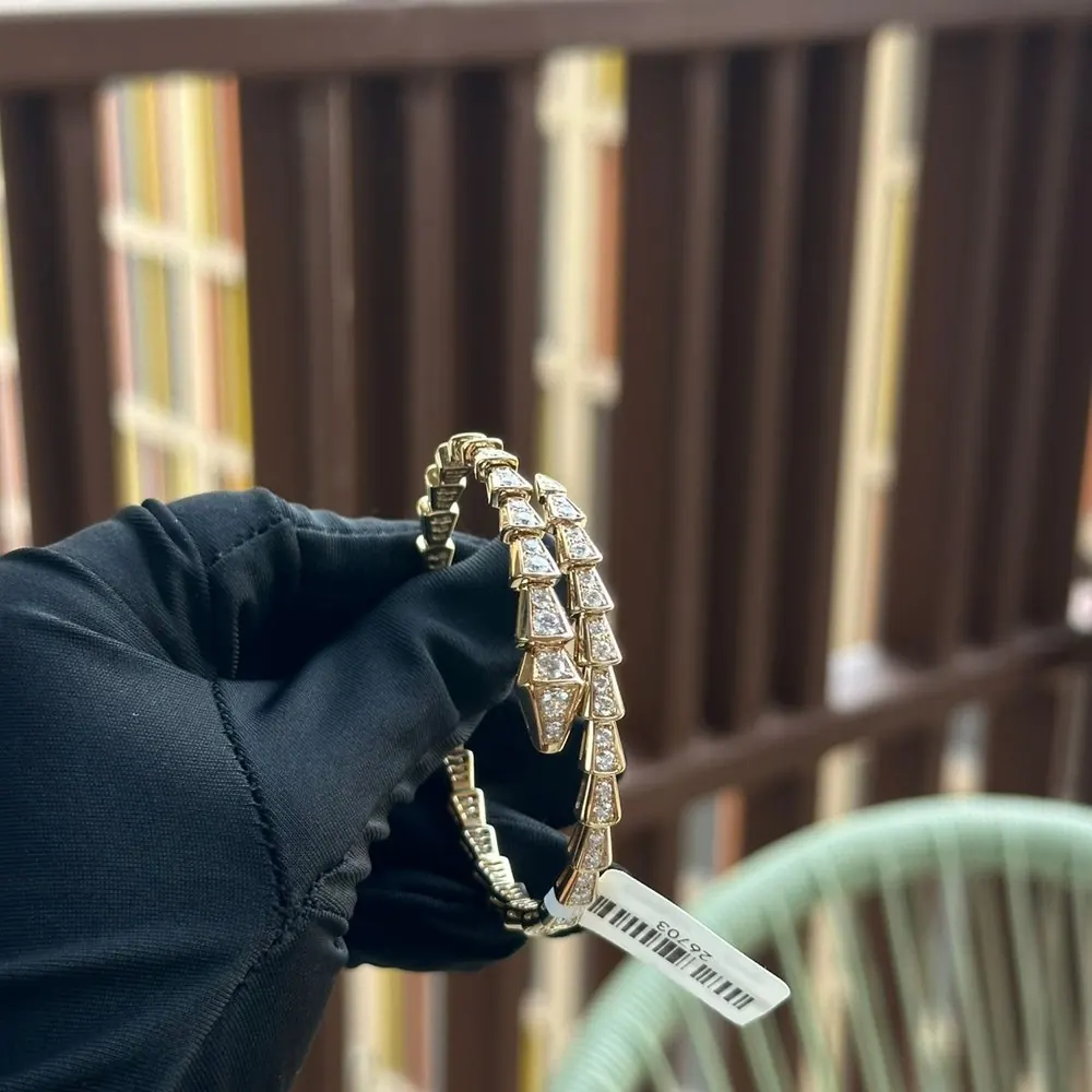Pavé Serpent Wrap Bangle — Yellow Gold