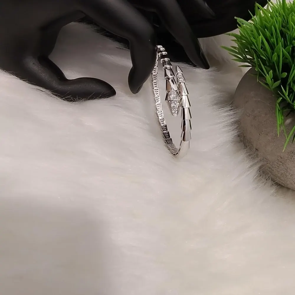 Serpent Wrap Bangle — White Gold, Pavé Head