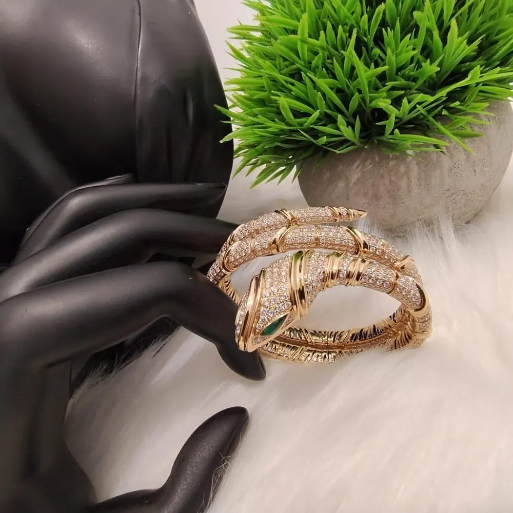 Pavé Coiled Serpent Bangle — Rose Gold