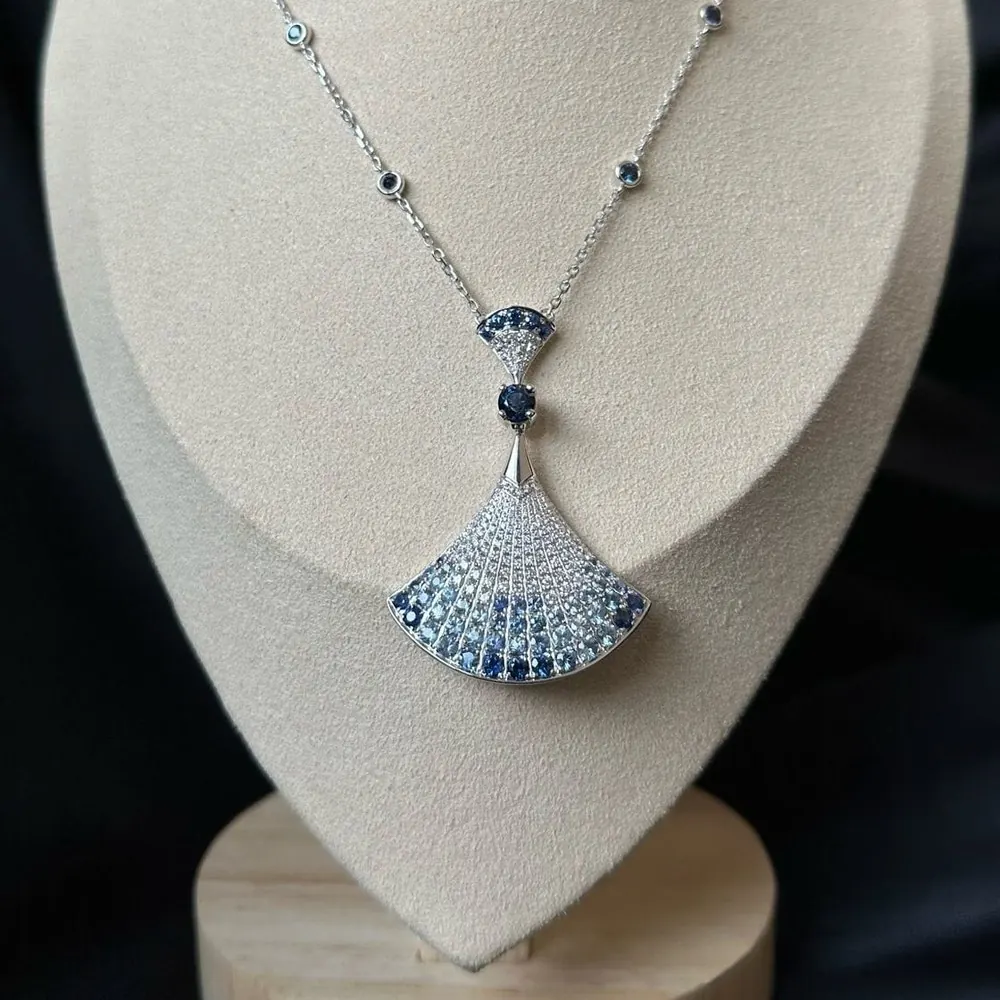 Blue Gradient Fan Pendant — White Gold