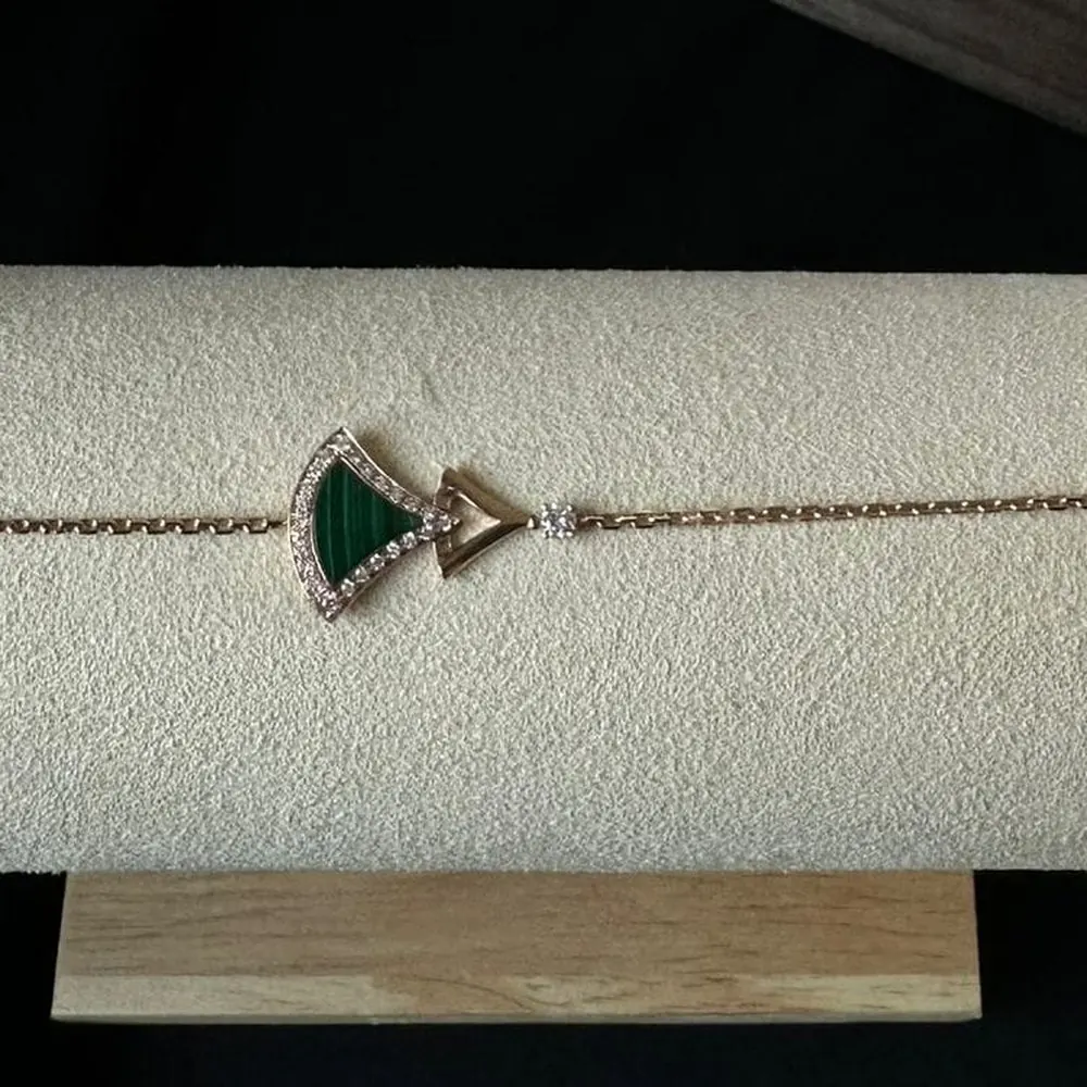 Fan Bracelet — Malachite & Pavé, Rose Gold