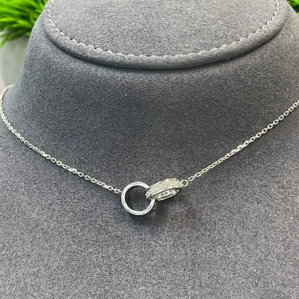 Interlocking Rings Pendant — Pavé White Gold
