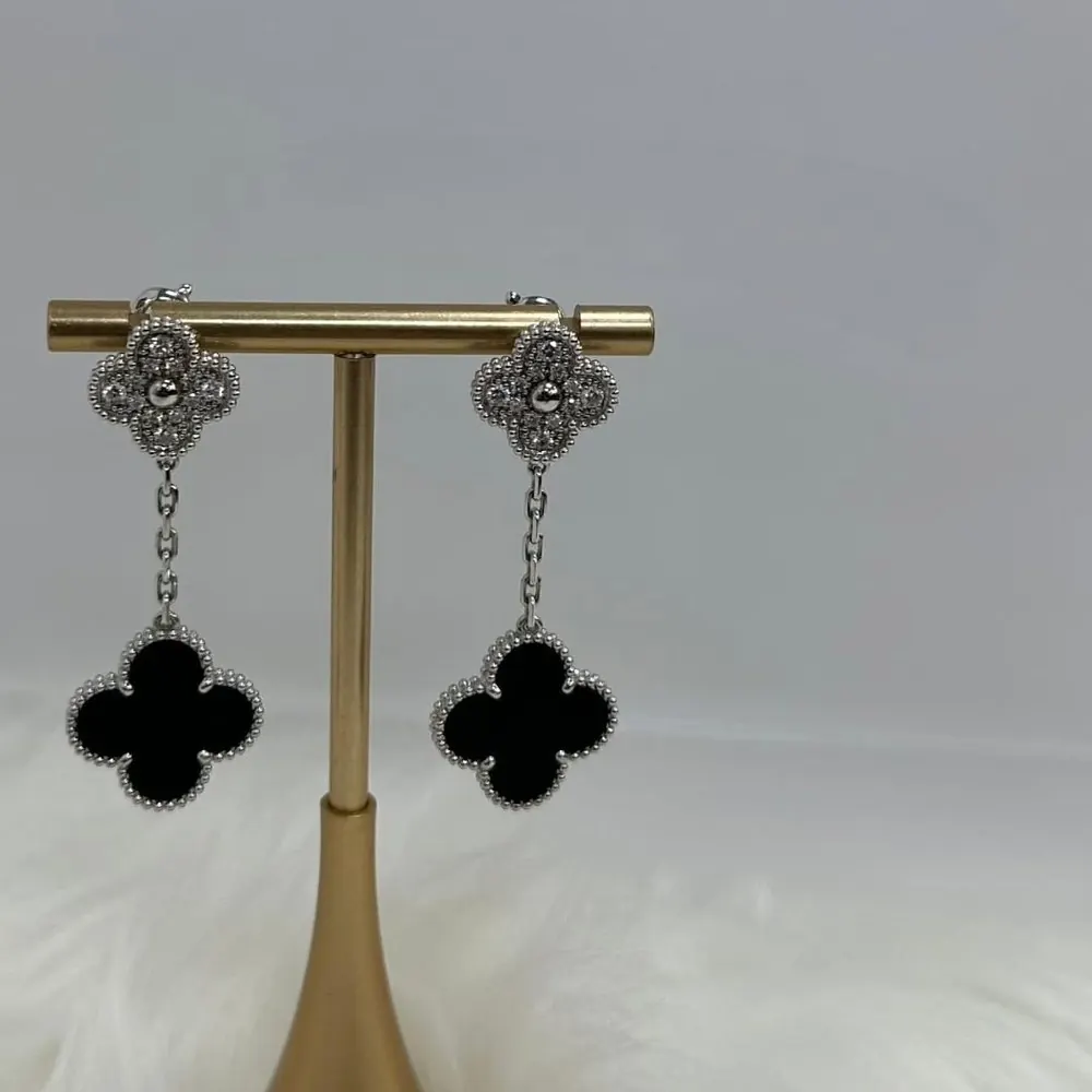 Clover Drop Earrings — Pavé & Onyx — view 1 of 2