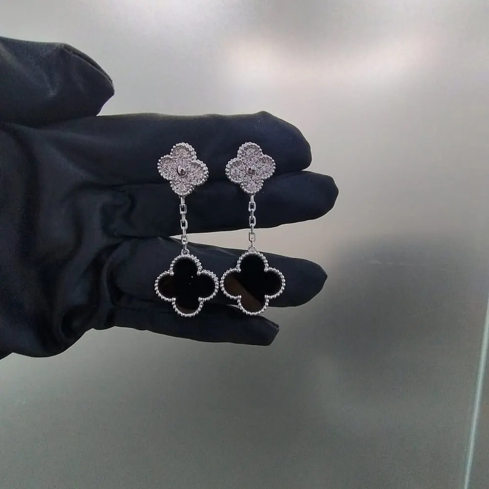 Clover Drop Earrings — Pavé & Onyx — view 2 of 2