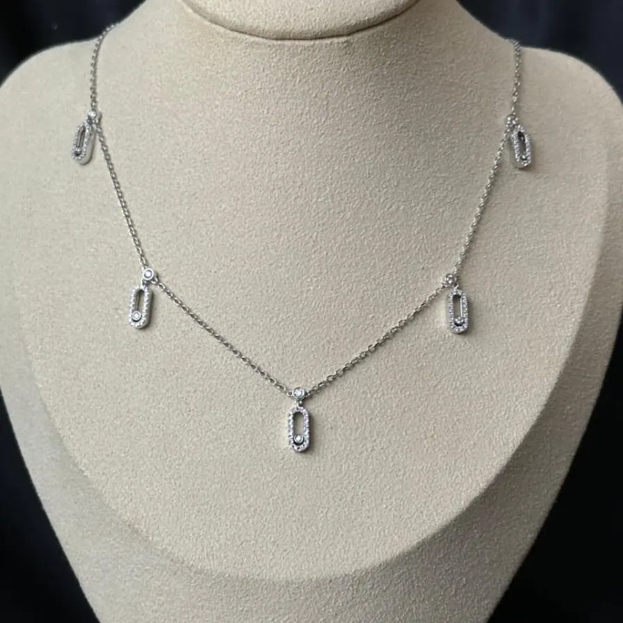 Five-Drop Slider Necklace — Pavé White Gold