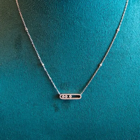 Petite Three-Stone Slider Necklace — Pavé White Gold — view 1 of 2