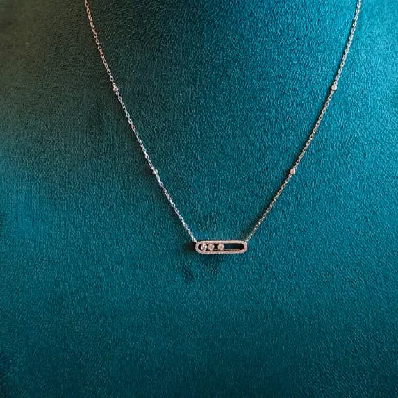 Petite Three-Stone Slider Necklace — Pavé White Gold — view 2 of 2