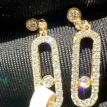 Solo Slider Drop Earrings — Pavé Yellow Gold