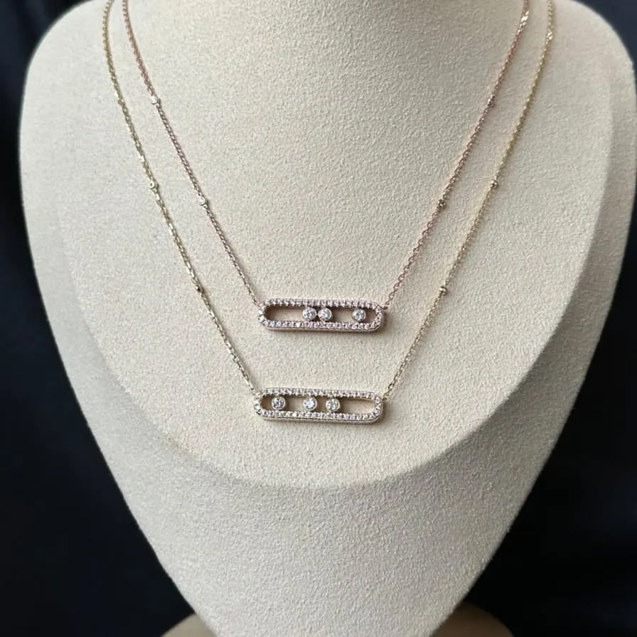 Three-Stone Slider Necklace — Pavé Rose Gold — view 2 of 2