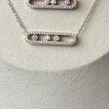 Three-Stone Slider Necklace — Pavé Yellow Gold — view 1 of 2