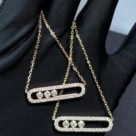 Three-Stone Slider Necklace — Pavé Yellow Gold — view 2 of 2