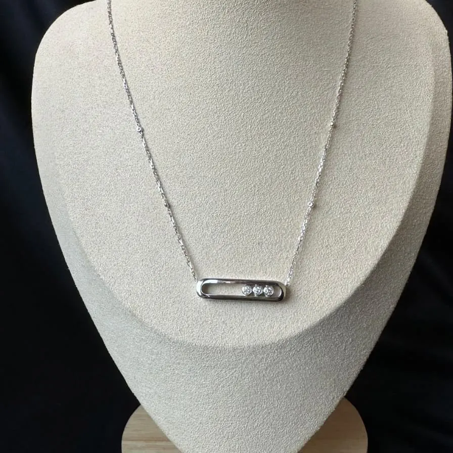 Three-Stone Slider Necklace — Polished White Gold — view 1 of 2