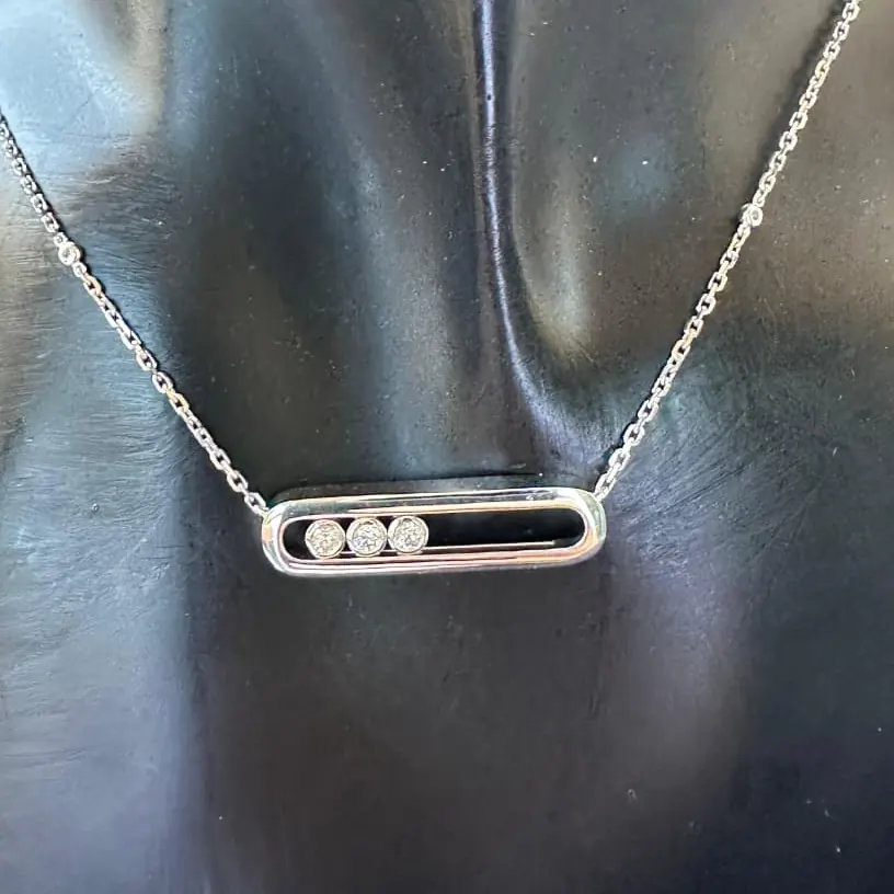 Three-Stone Slider Necklace — Polished White Gold — view 2 of 2