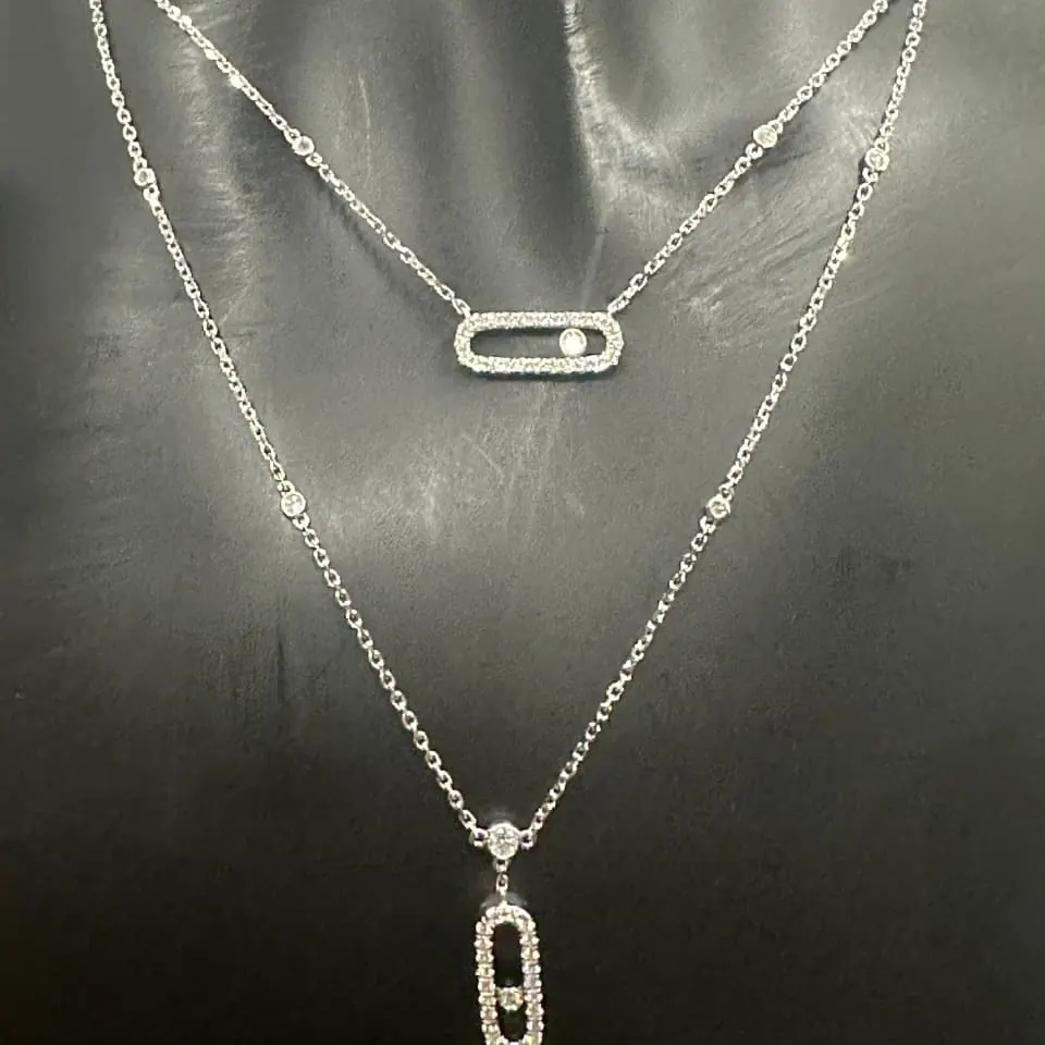 Two-Row Slider Necklace — Pavé White Gold — view 1 of 2