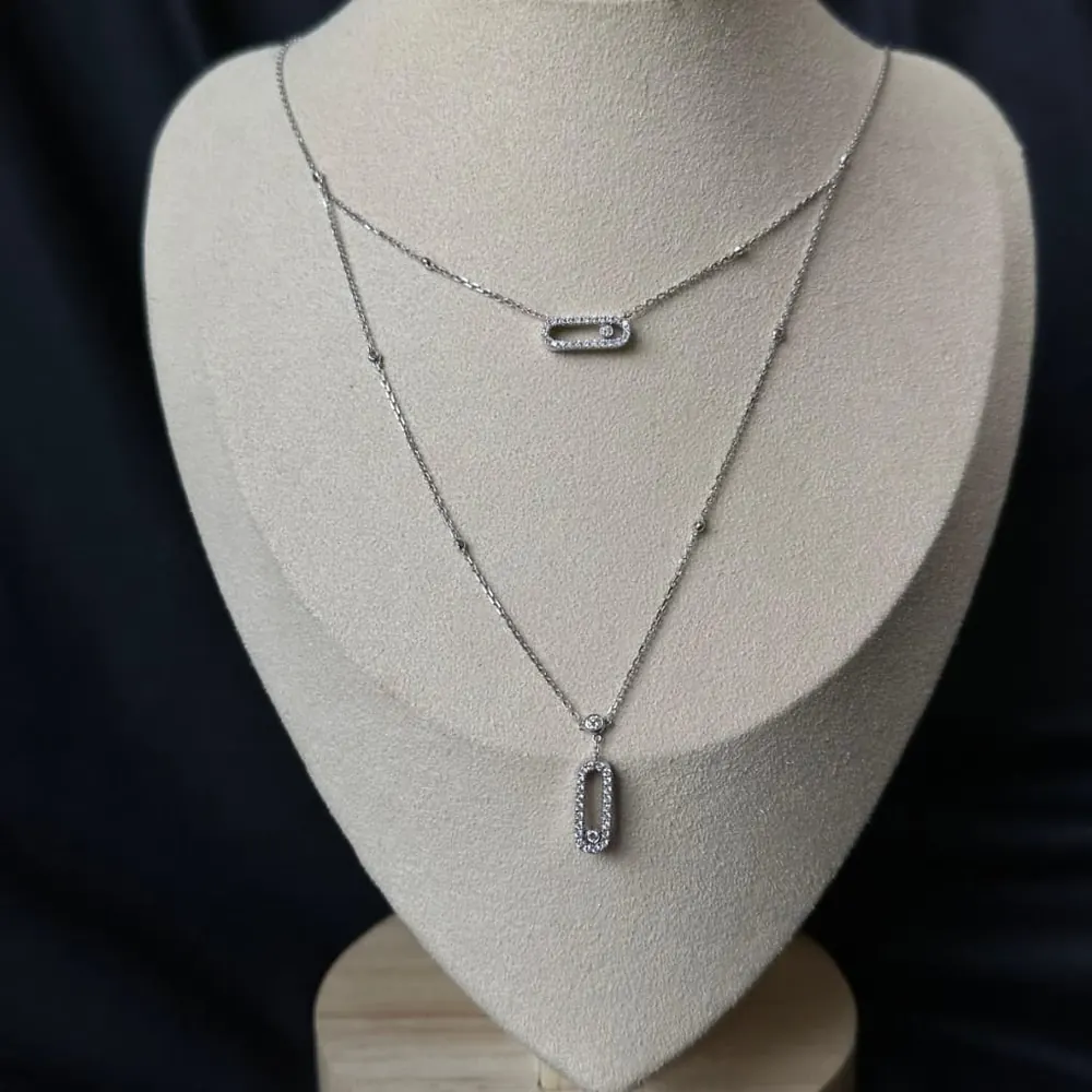 Two-Row Slider Necklace — Pavé White Gold — view 2 of 2