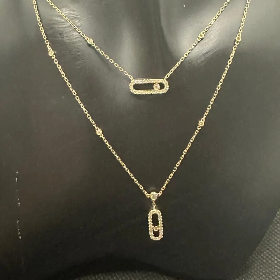 Two-Row Slider Necklace — Pavé Yellow Gold