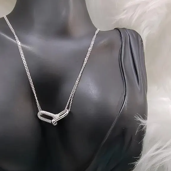 Double Link Necklace — Pavé White Gold