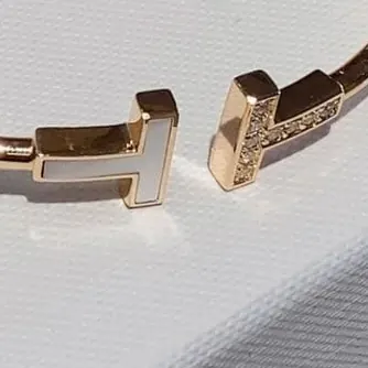 Open T Wire Bangle — Mother of Pearl & Pavé, Rose Gold