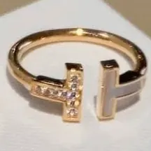 Open T Wire Ring — Mother of Pearl & Pavé, Rose Gold