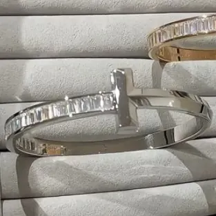 T-Bar Baguette Hinged Bangle — White Gold — view 1 of 2