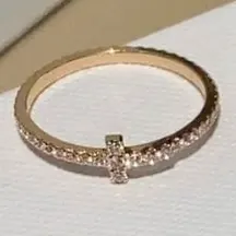 Slim T-Bar Pavé Band — Rose Gold